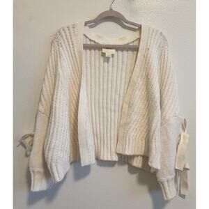 Maeve by Anthropologie White Bow Tie Sleeves Open Cardigan Sweater One Size